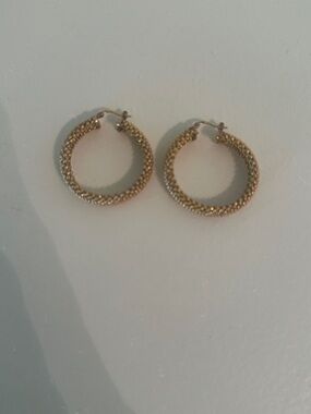 Gold Textured Hoop Earrings - Women's Jewelry